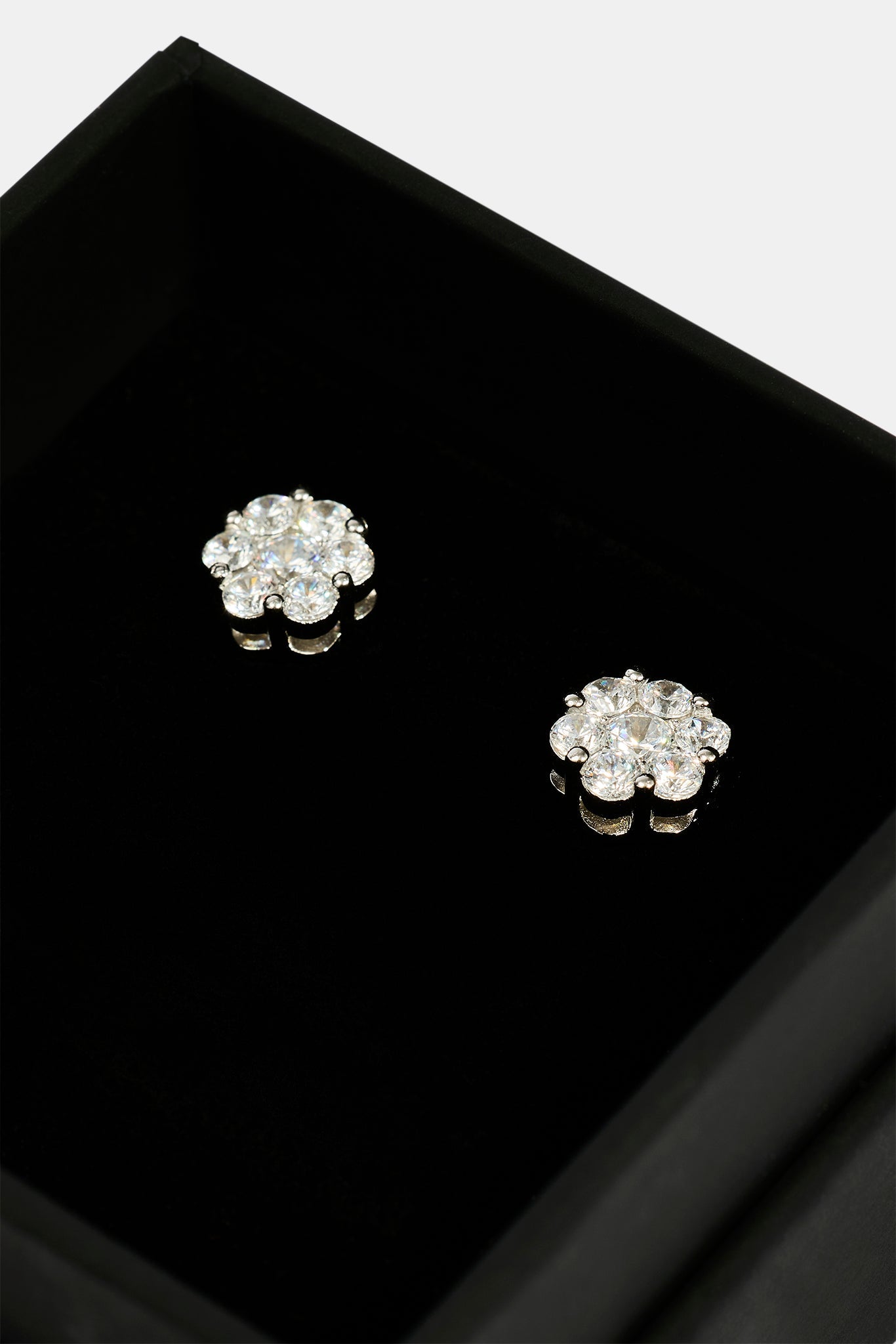 Iced Floral Stud Earrings - 8mm - White & Small Premium Gift Box